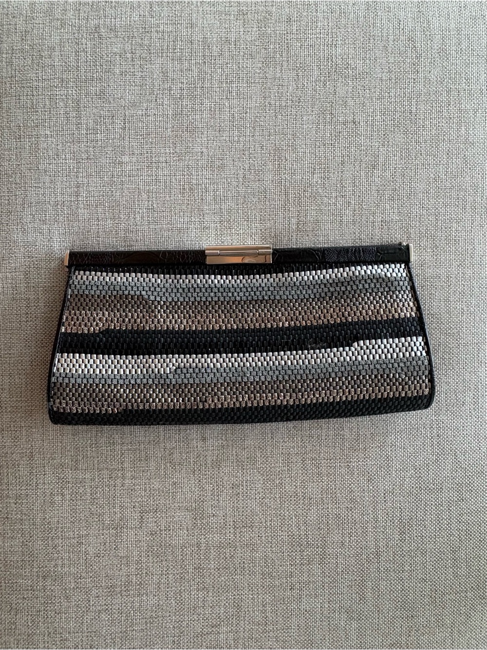 Vintage Elisa Atheniense Brazil Woven Leather Clutch Metallic Stripe Bag